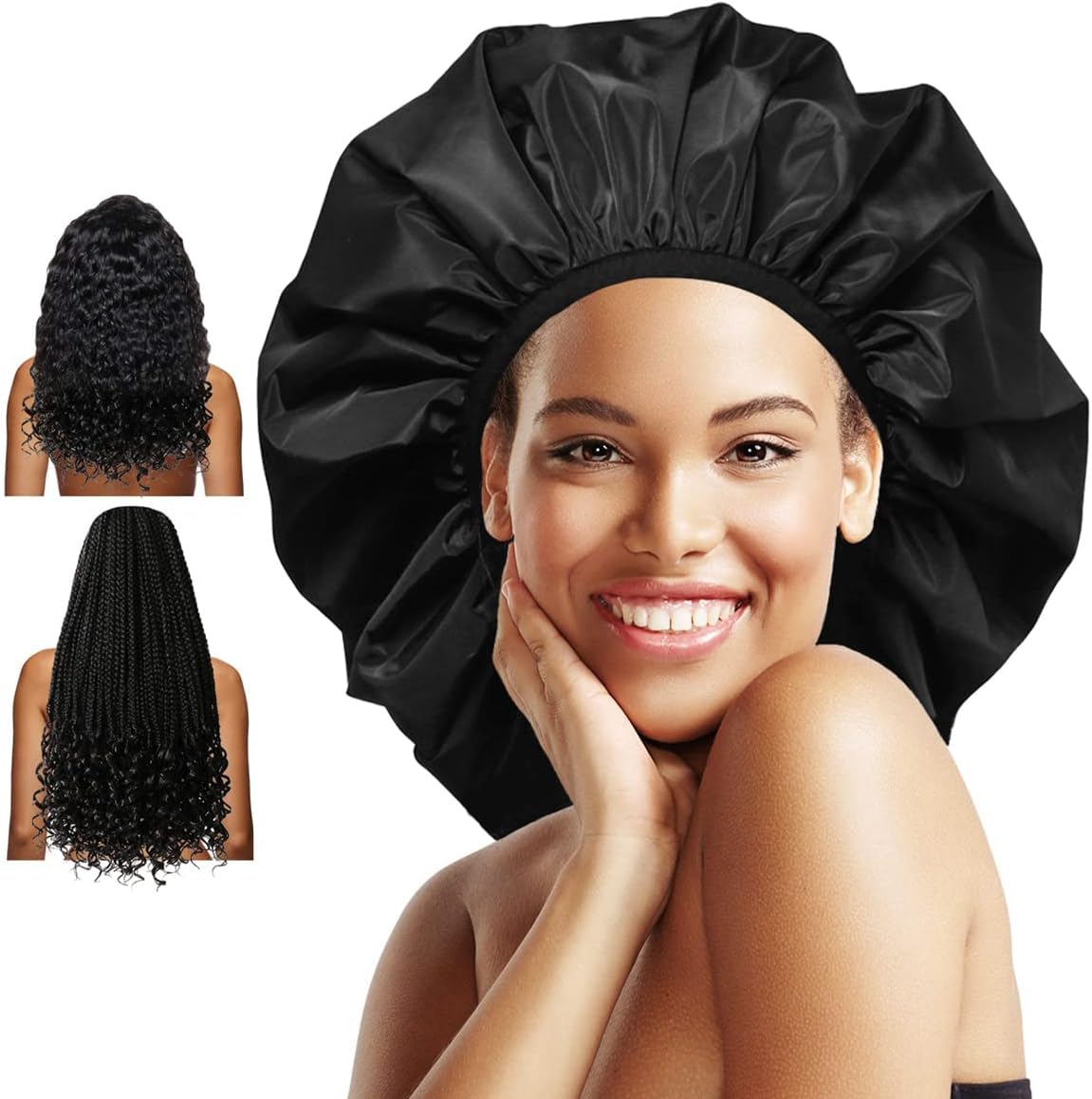 Detalle de Auban Extra Large Shower Cap for Braids, Waterproof, Reusable Satin Lining
