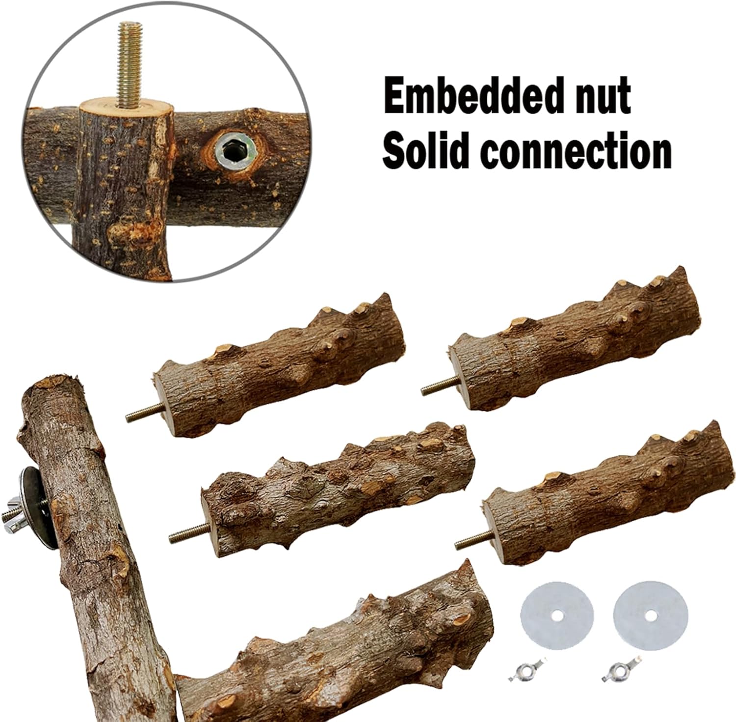 Detalle de QeeHeng Natural Wood Parrot Perch Ladder (Budgie/Small Parrot Cage Accessory)