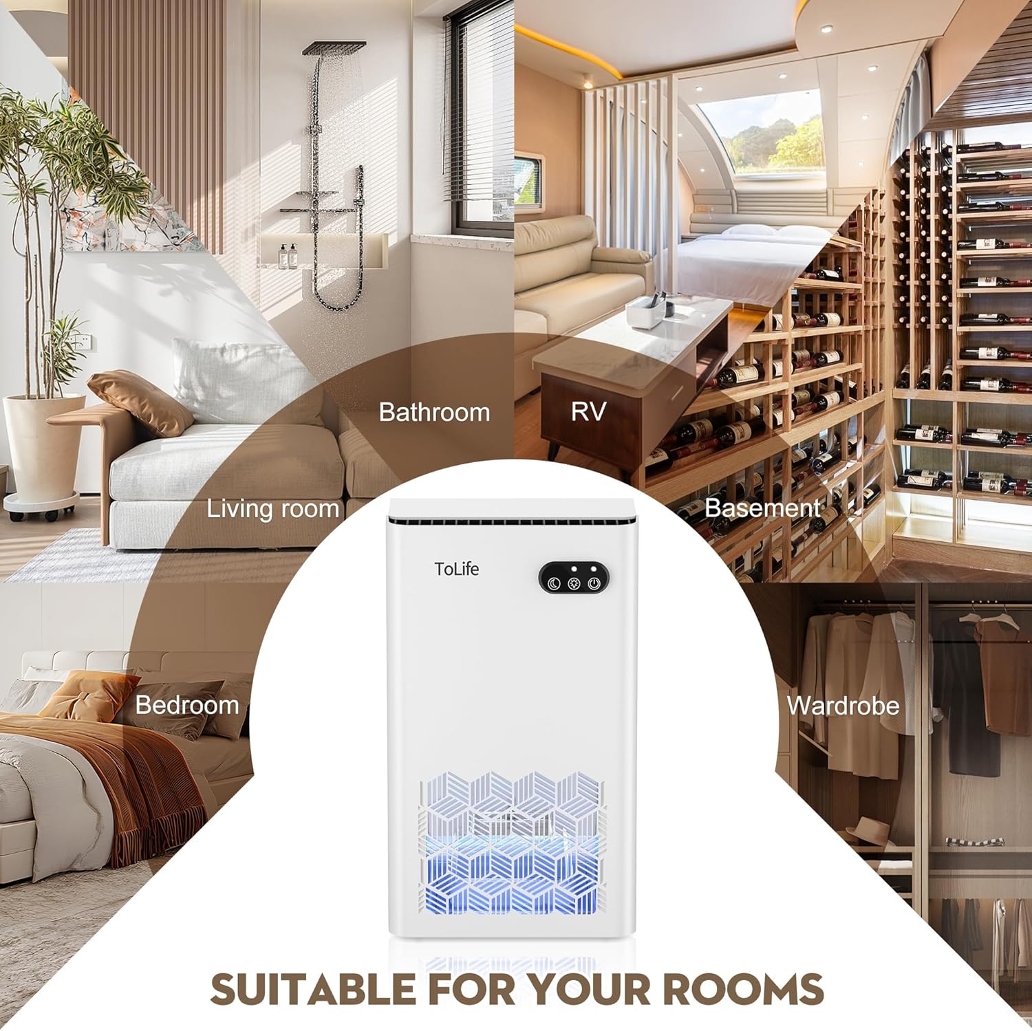 Thumbnail 6 de ToLife Home Dehumidifier (1000 sq.ft) with 95 OZ Tank, Auto Shut Off, 7-Color LED Light