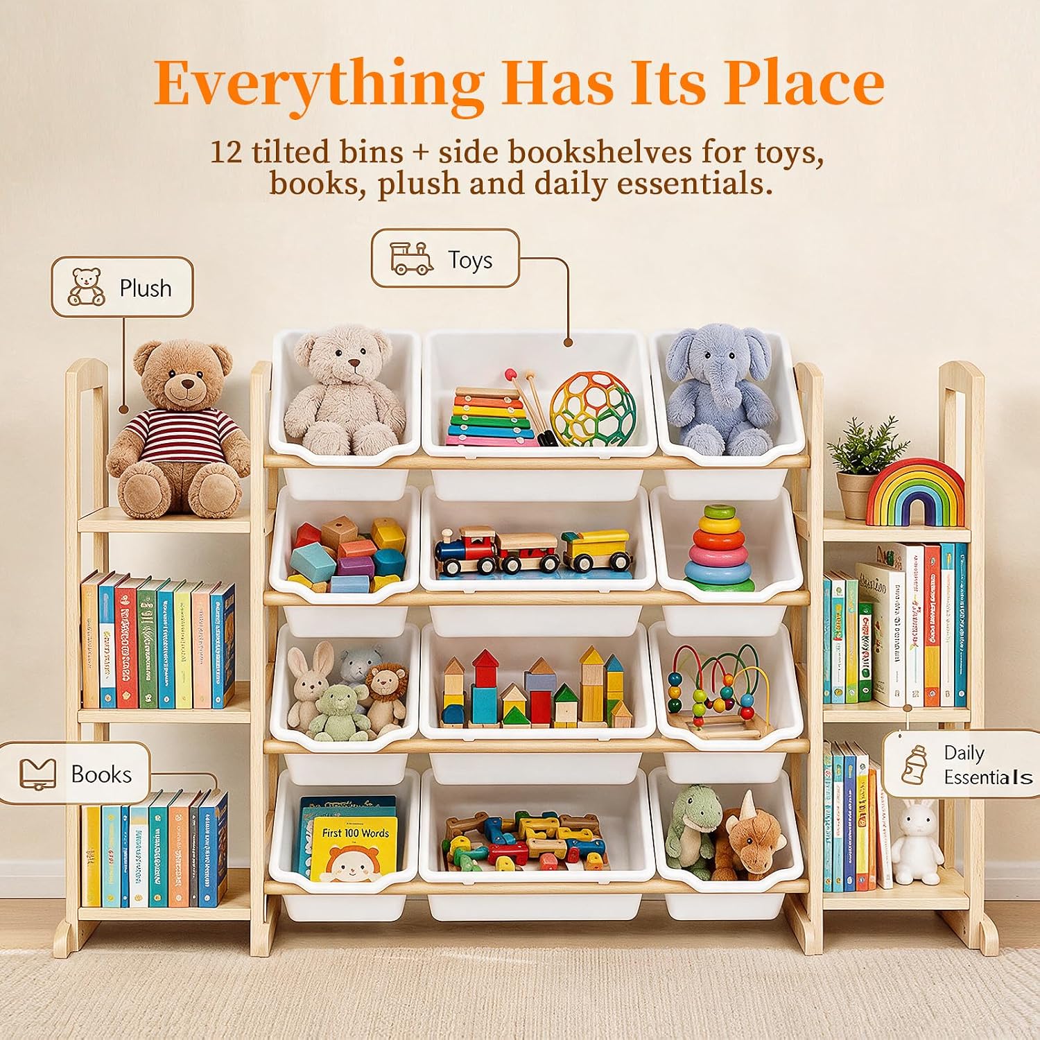 Thumbnail 3 de Etitlly SNJ-T10 Toy Storage Organizer with 12 Bins and 6-Tier Bookcase
