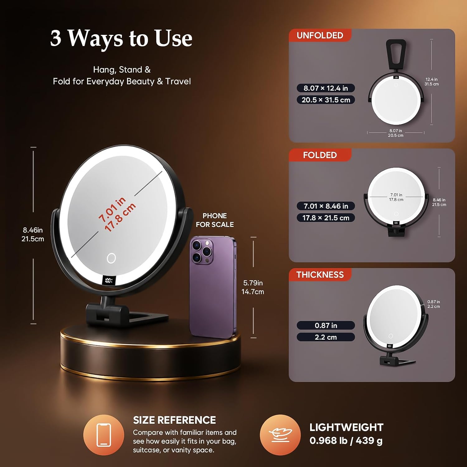 Detalle de ELYYSORA Lighted Makeup Mirror, 1X/30X
