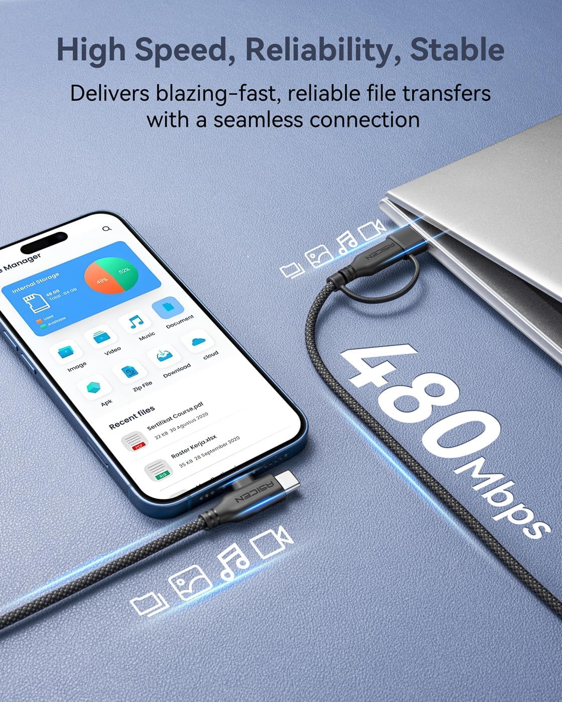 Thumbnail 3 de ASICEN 100W 4 in 1 Fast Charging Cable (6ft) with 90° right-angle connector