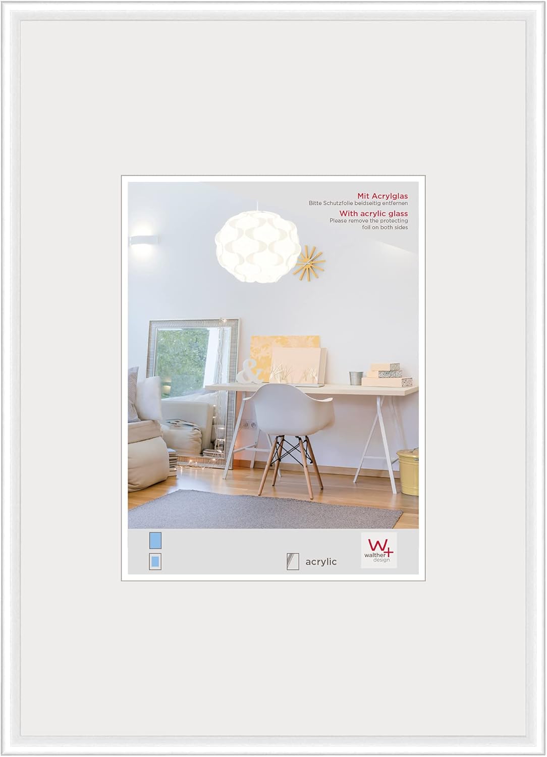 Cadre photo Walther Design New Lifestyle 50 x 70 cm, cadre en plastique blanc avec verre d’art