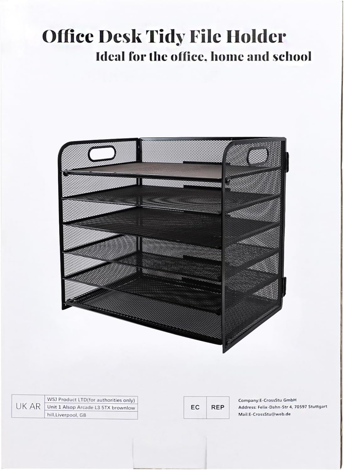 Detalle 2 de Paper Letter Tray with Handle (5-Tier Metal Mesh) A4 Desk File Organiser in Black
