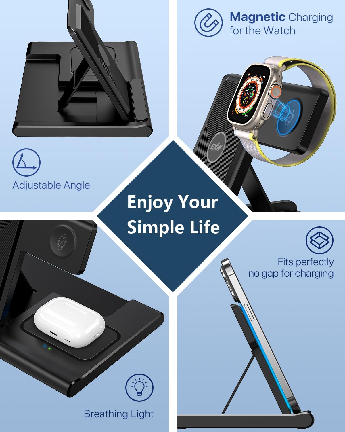 Detalle 1 de 3-in-1 wireless charging station 10W