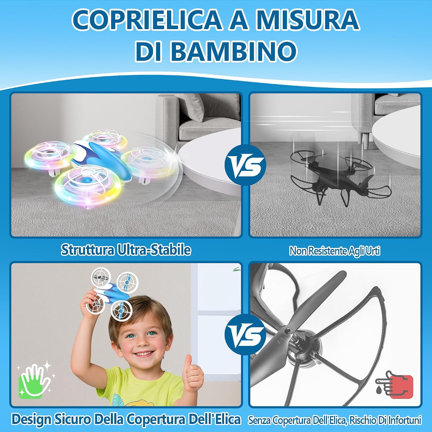 Detalle de Charmofun Mini Drone per Bambini con Luci: RC Aereo Giocattolo con Hovering, 3 Batterie e Capability 360°
