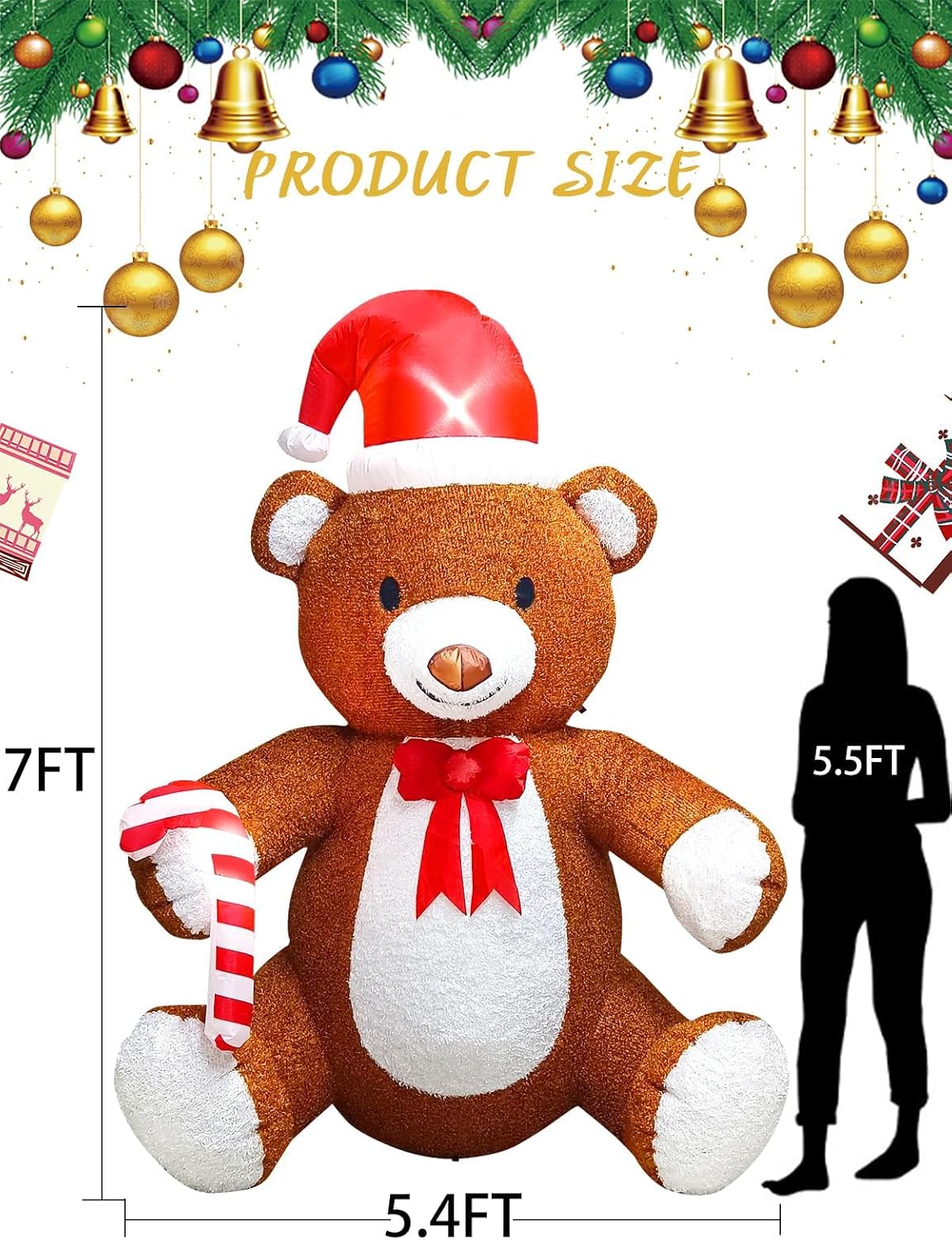 Detalle 2 de Kalolary-Y175 Christmas Inflatable Teddy Bear with Plush Fabric and LED Light