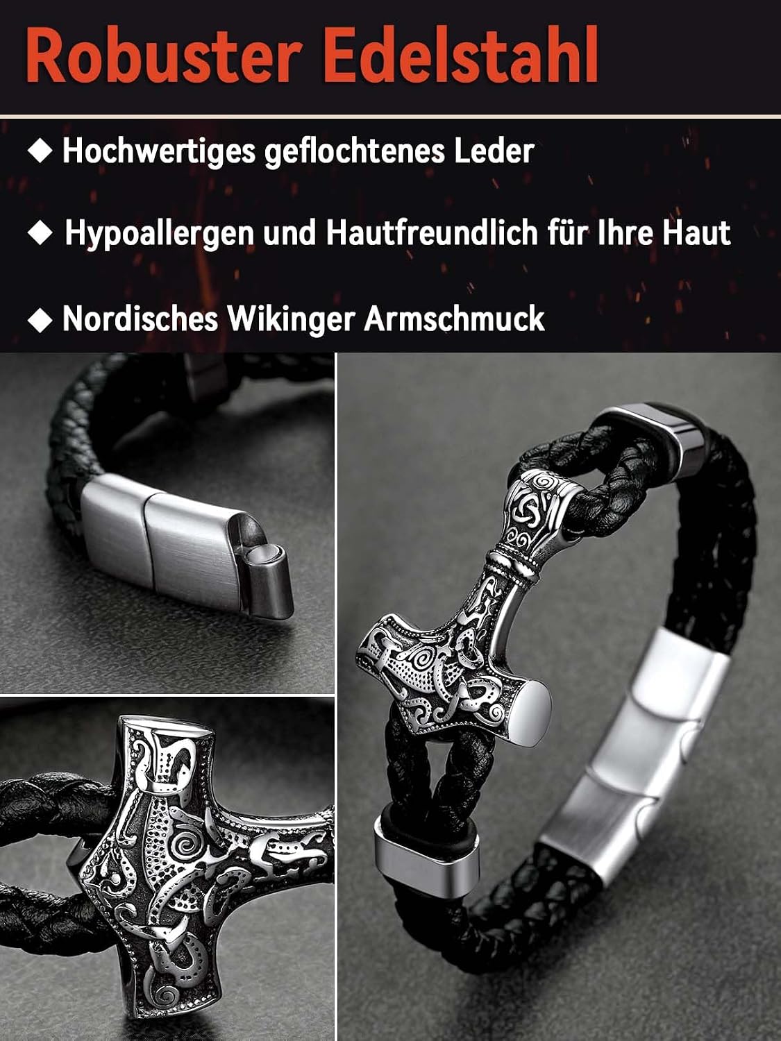 Thumbnail 6 de FaithHeart Lederarmband im Wikinger-Stil mit Magnetverschluss – Wickelarmband geflochten, 21/23 cm