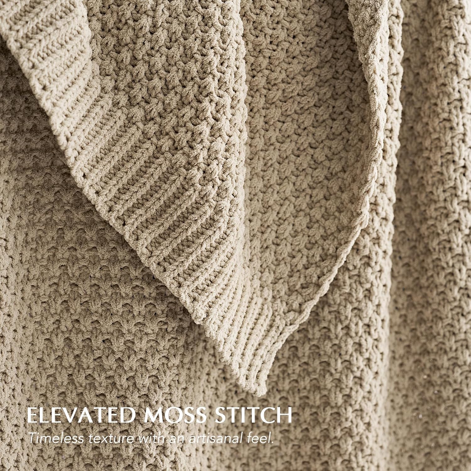 Thumbnail 1 de EVERGRACEHOME Chunky Chenille Knit Throw Blanket (90" x 90") – Sand Dune