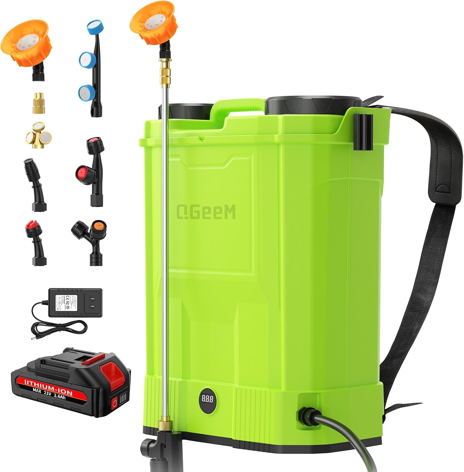 Detalle de QGeeM QG0401 20L Battery-Powered Backpack Sprayer, 100 PSI, 8 Nozzles