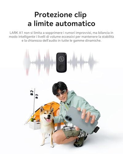 Detalle de Hollyland Lark A1: microfono wireless con audio ad alta definizione per vlog e contenuti social