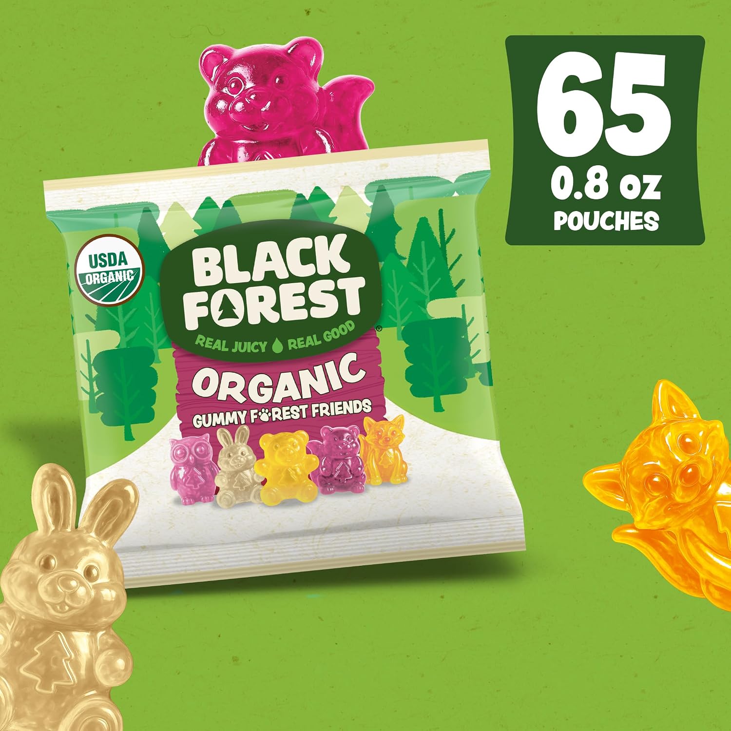 Detalle 1 de Black Forest Organic Forest Friends Gummies, 65 Pouches, 6 Fruit Flavors