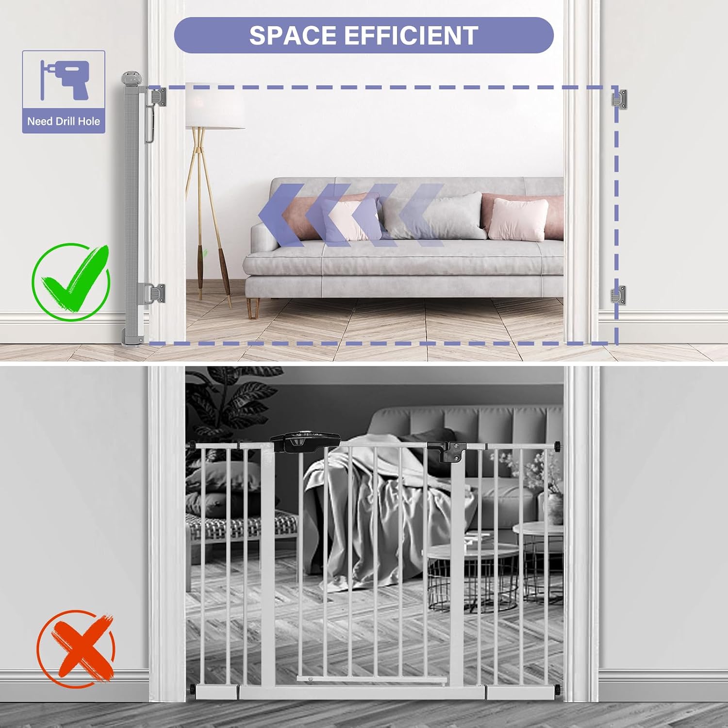 Detalle 2 de probebi SG023 Retractable Baby Gate, Up to 54" Wide and 34" Tall