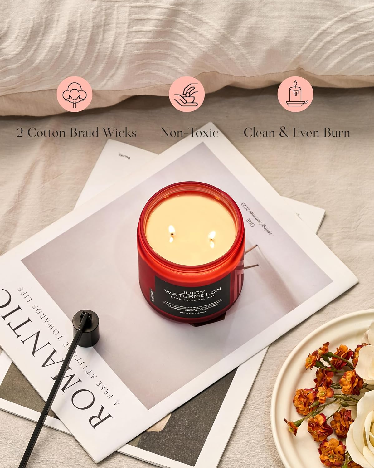 Thumbnail 4 de M&SENSE Juicy Watermelon Soy Candles — 11.6oz, 70-Hour Dual-Wick, Clean Non-Toxic Aromatic Diffusion