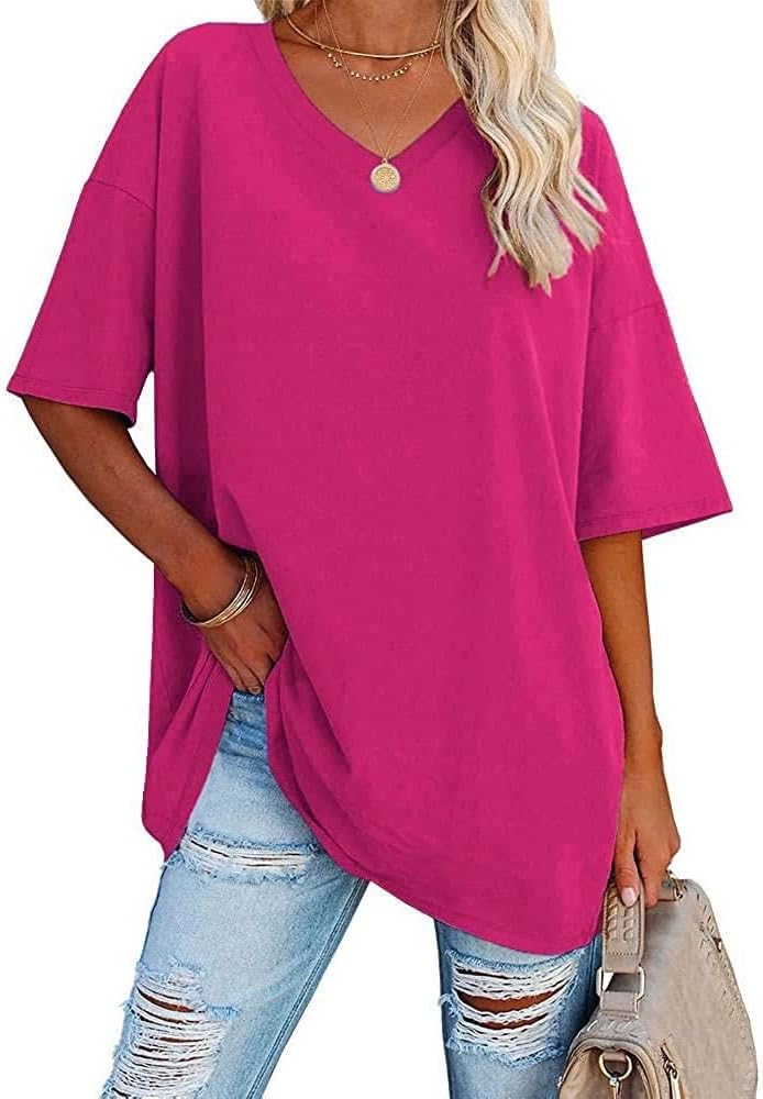 Thumbnail 6 de Famulily Women's Summer Casual V Neck Half Sleeve T Shirt – Oversized Baseball Top