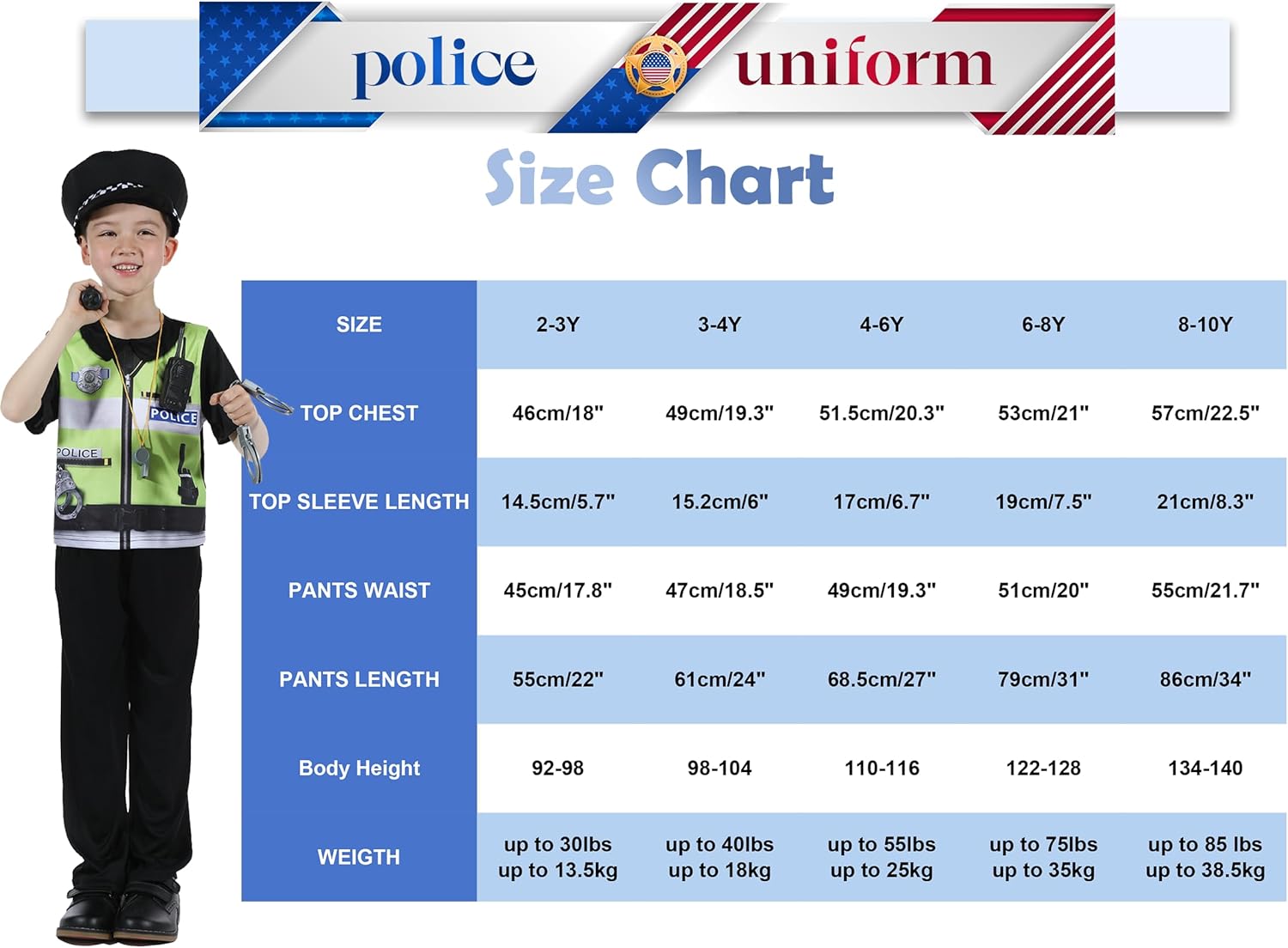 Thumbnail 6 de Sincere Party Kids Police Officer Costume – 7pc Dress-Up Set for Years 2–10