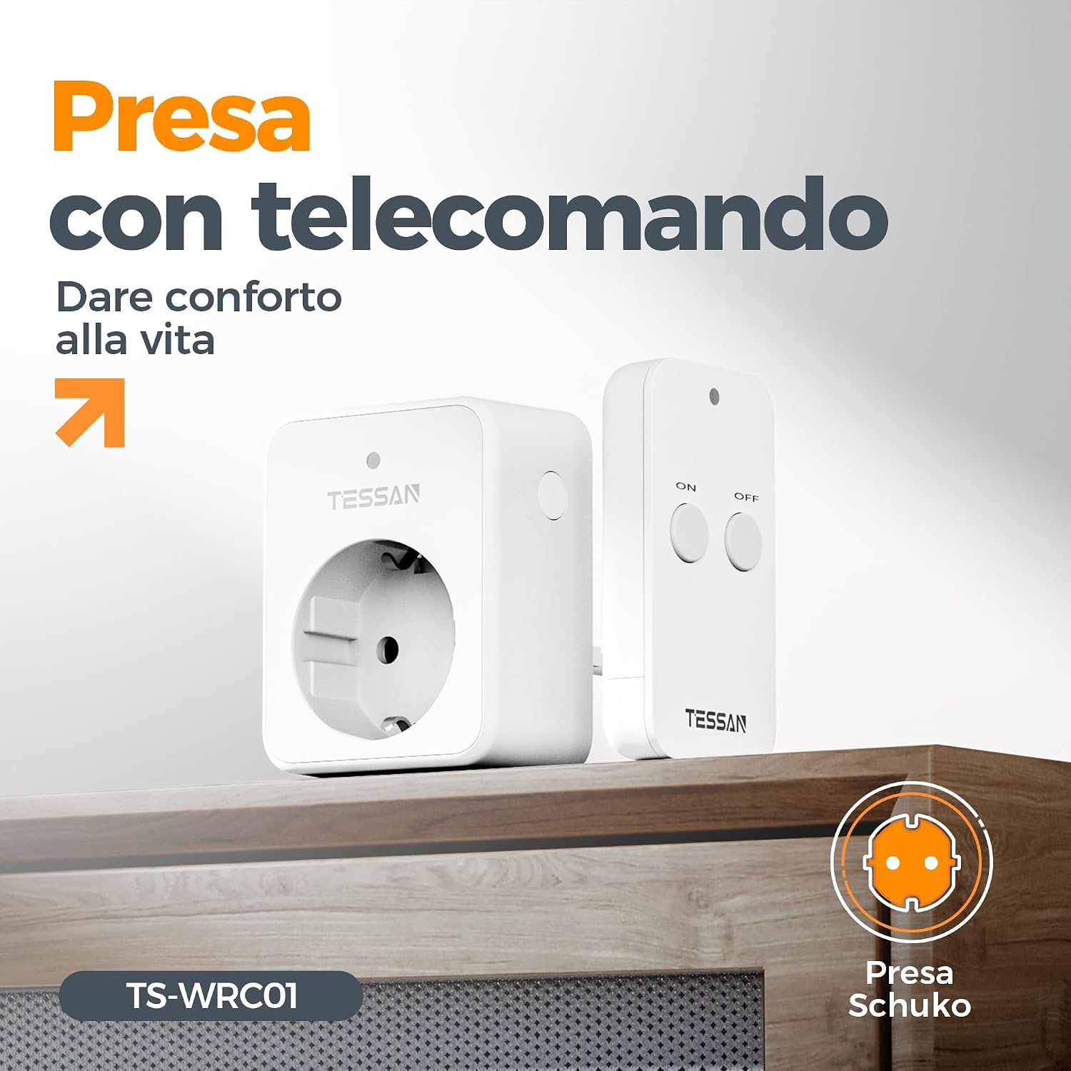 Detalle de Presa con telecomando TESSAN 3600W 30,5 m – Spina multipresa wireless con interruttore
