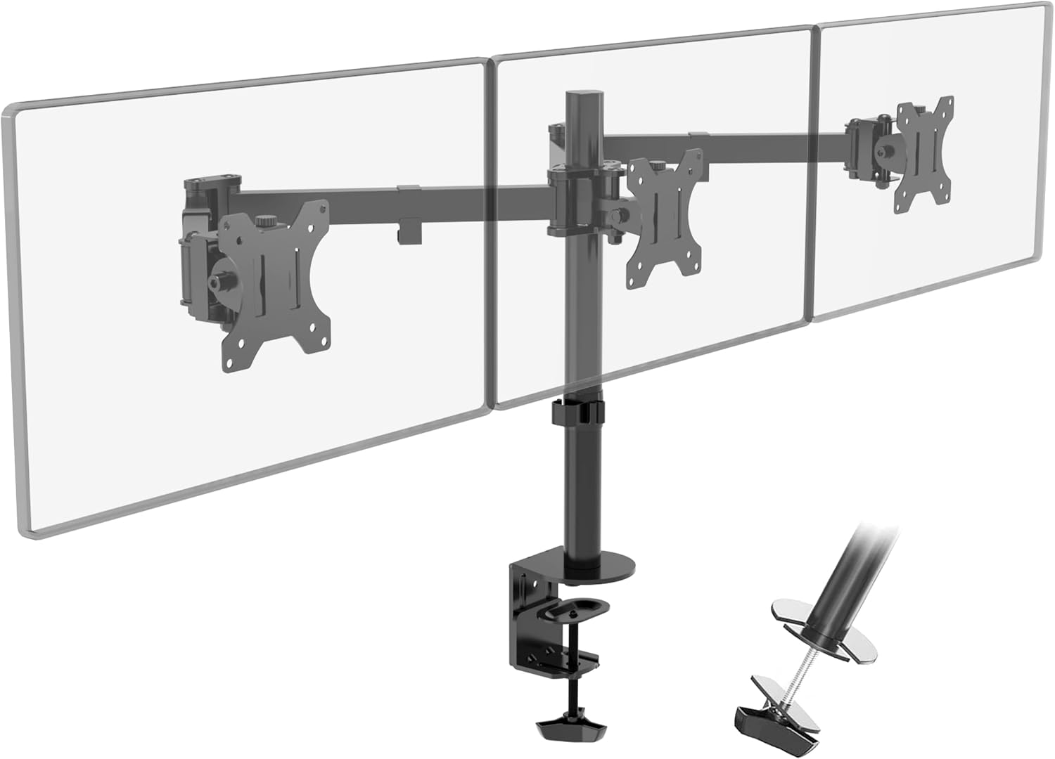 Detalle de PUTORSEN Tischhalterung für 3 Monitore (13–27 Zoll) mit Neigung, Drehung und Höhenverstellung