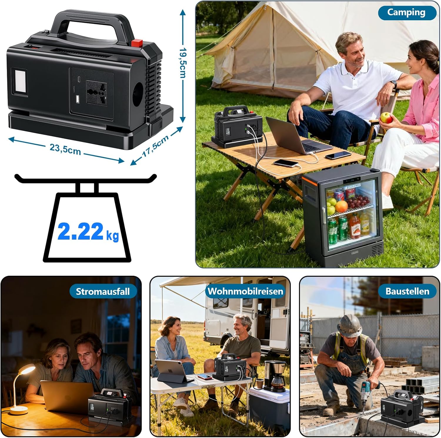 Thumbnail 6 de 2-in-1 Wechselrichter Ladegerät für Makita 18V Akku, 500W – Tragbarer DC-AC Konverter mit USB-Ports