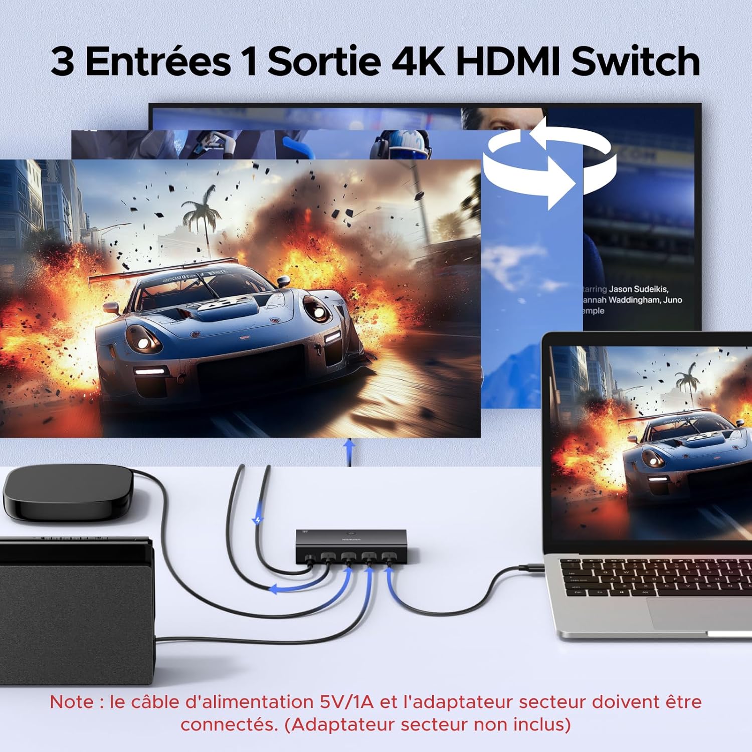 Thumbnail 1 de UGREEN Switch HDMI 4K 60 Hz à 3 entrées / 1 sortie avec télécommande