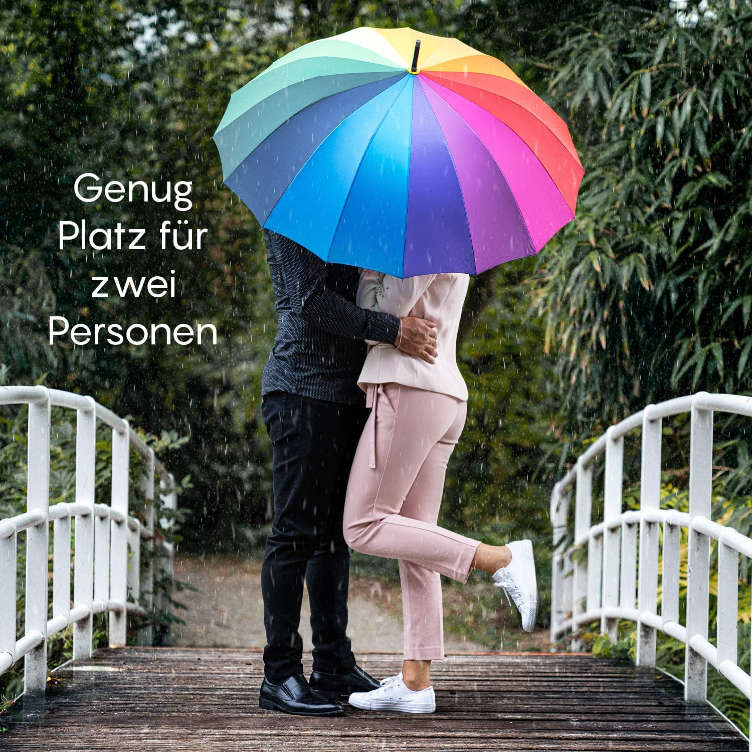 Detalle de ADRIANO PORCARO UNISEX Automatik Regenschirm Rainbow – Sturmfest, 16‑fach Verstrebung, Großschirm 120 cm