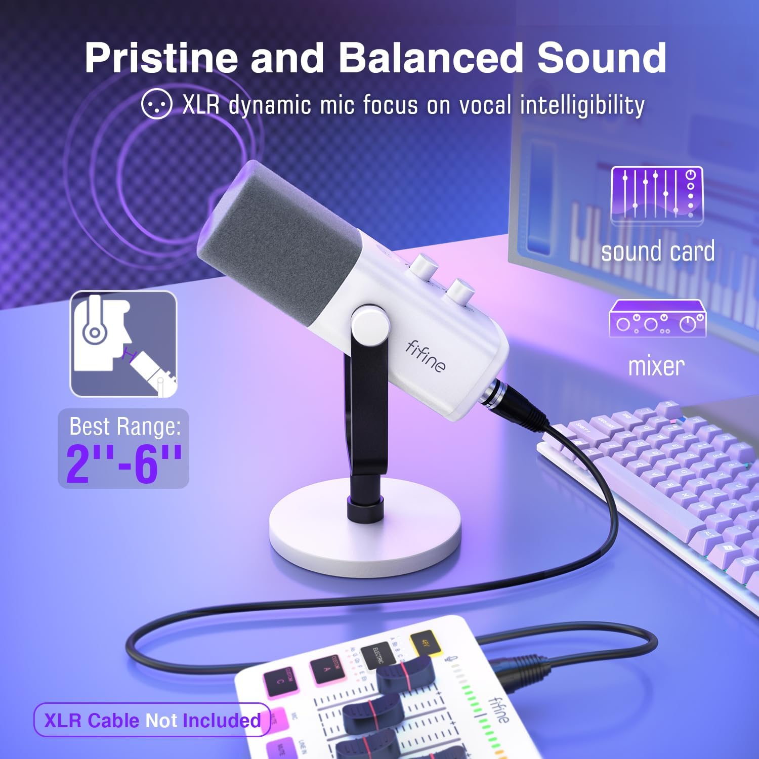 Detalle de FIFINE AMPLIGAME AM8W Dynamic USB/XLR Microphone with RGB Lighting