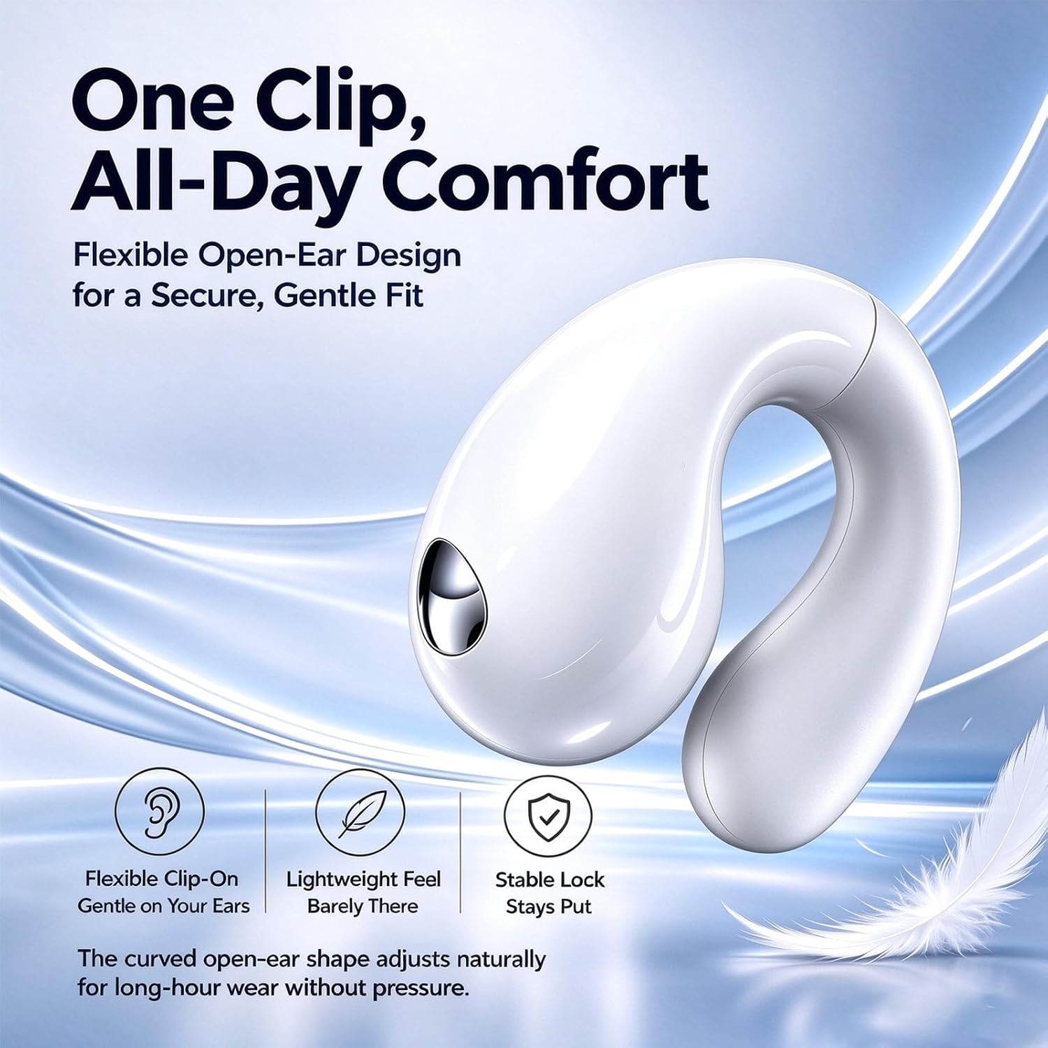 Detalle de Xoruezls S19-WT01 Open-Ear Clip-On Earbuds, 50-Hour Playtime, LED Display