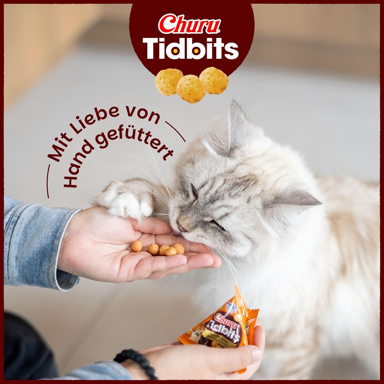 Detalle de INABA Churu Tidbits Cat Treats für kleine Katzen – Huhn, getreidefrei, zuckerfrei, 96 g