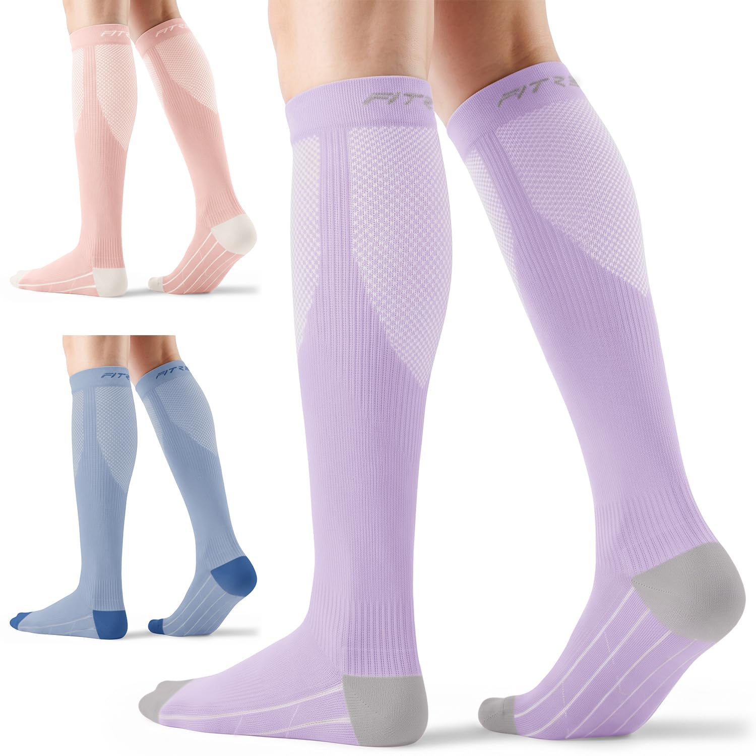 Detalle de FITRELL Knee-High Compression Socks, 20–30 mmHg, 3 Pairs, S/M