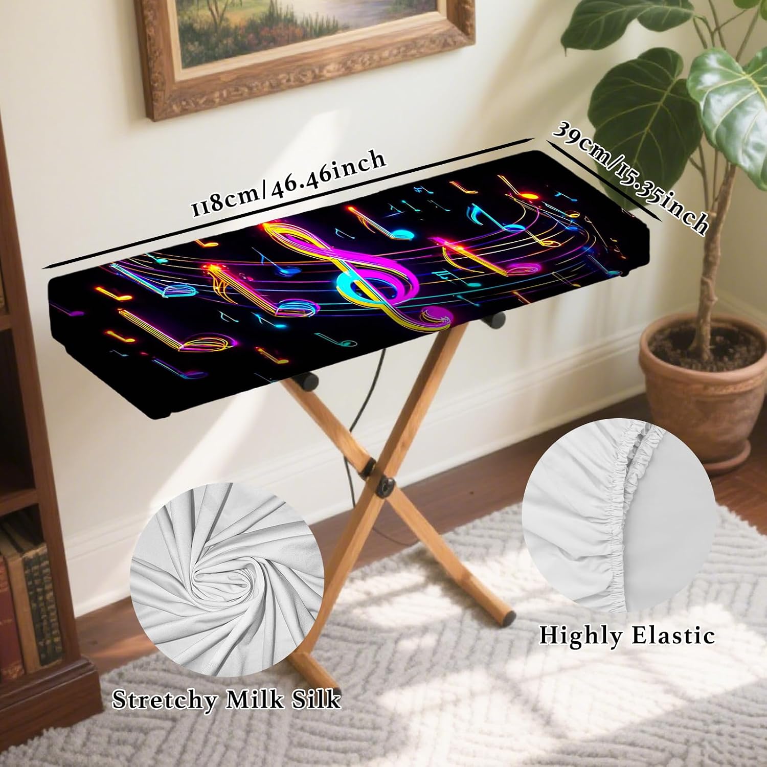 Thumbnail 1 de Nuxovilar Neon Note 88-Key Piano Cover, Elastic Polyester with Neon Design
