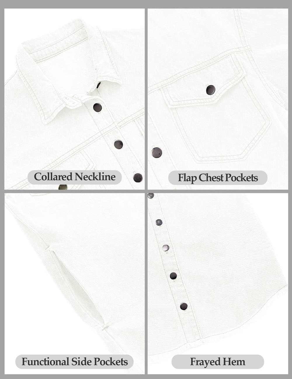 Detalle de Vetinee Women’s Oversized Button Up Frayed Hem Shacket Denim Jean Jacket