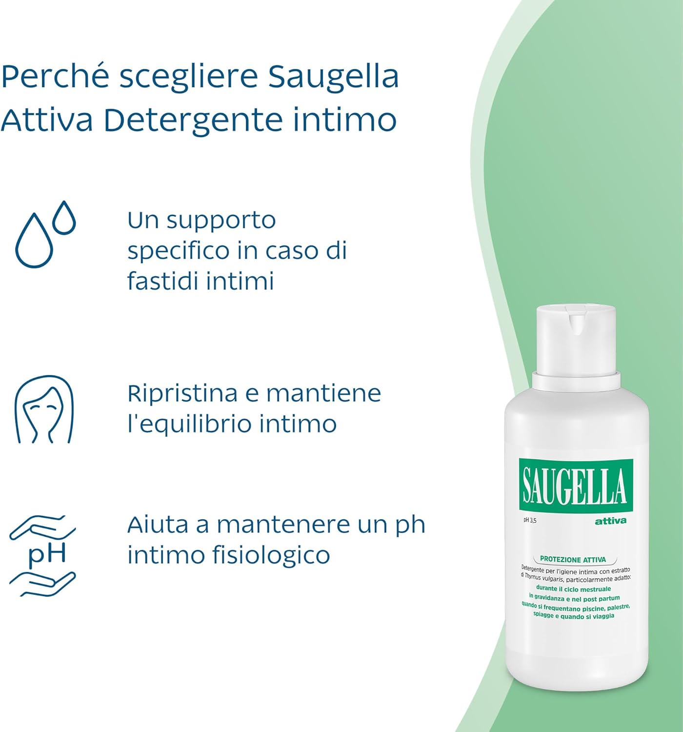Detalle de Saugella Attiva detergente intimo antibatterico pH 3,5 500 ml