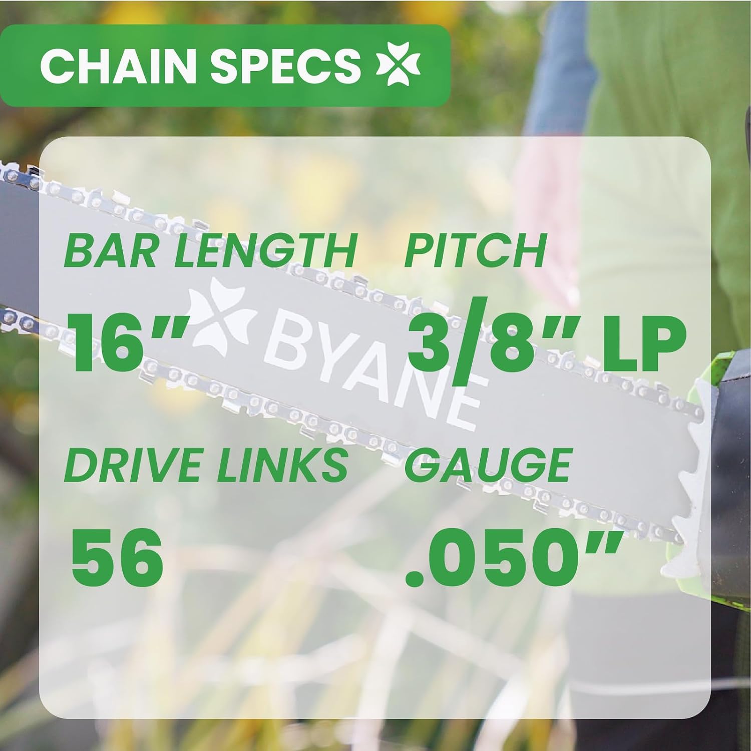 Detalle 2 de BYANE Sägekette 3er-Pack 40 cm – 3/8"LP, 1,3 mm, 56DL (rückschlagsarm)