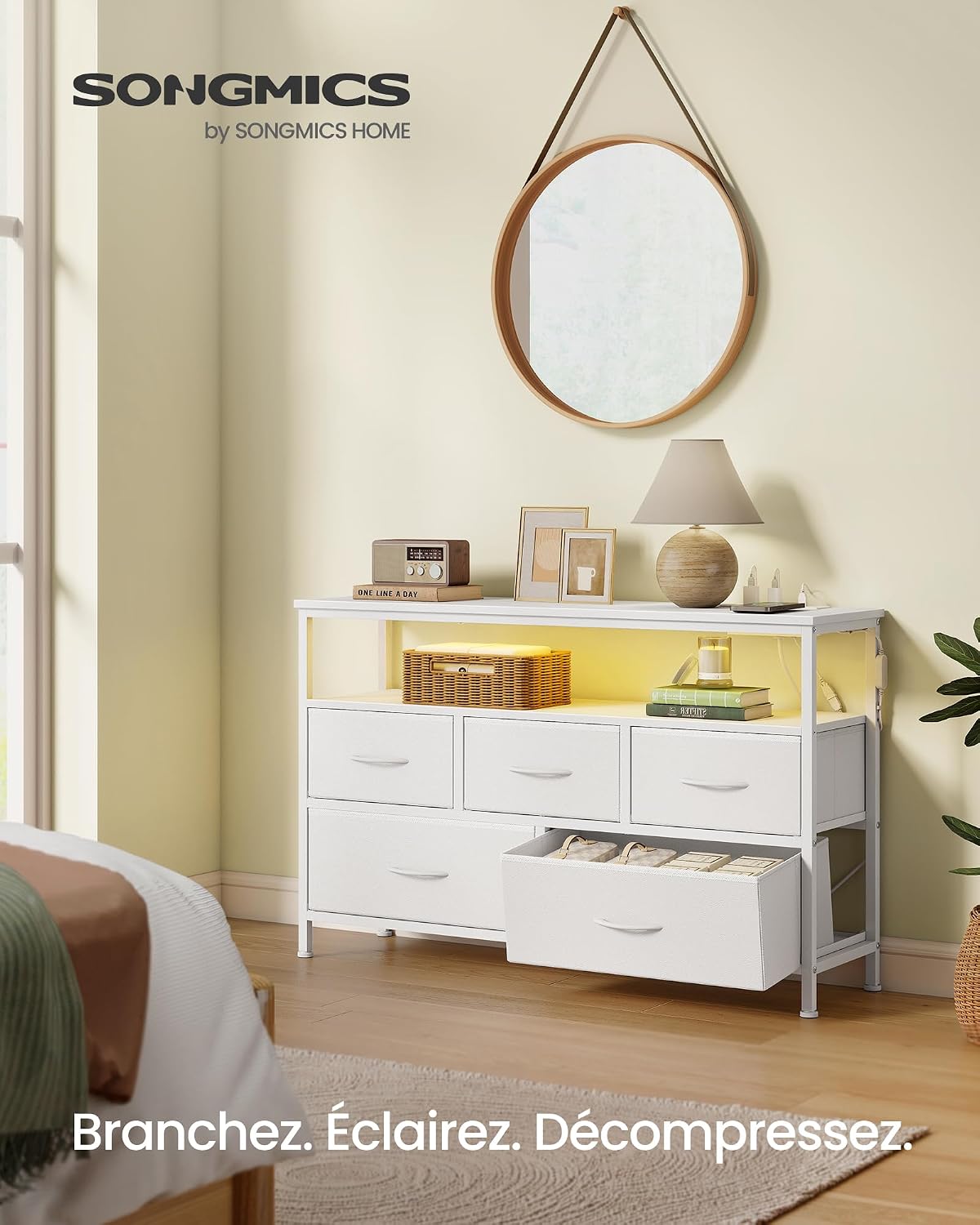 Detalle de SONGMICS BELLAH Commode 5 tiroirs 1 étagère