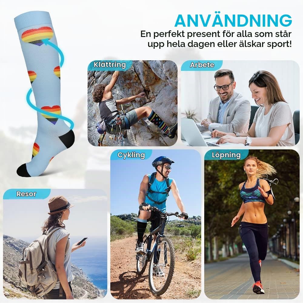 Thumbnail 6 de ACWOO A-S/M kompressionsstrumpor, 15–20 mmHg, nylon, flerfärgade, 6 par