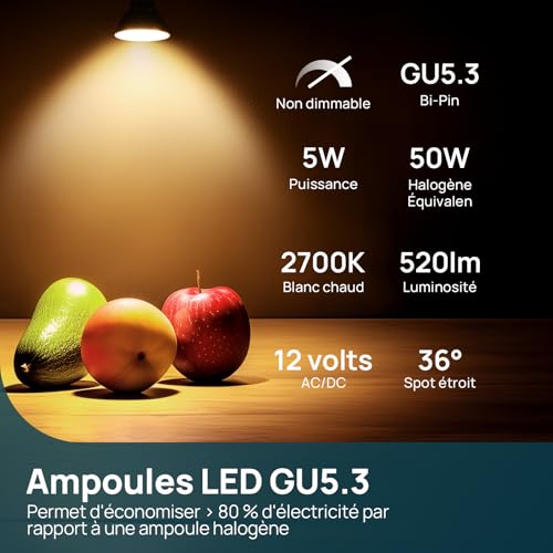 Detalle de Linkind Ampoules LED GU5.3 MR16 12V, 5W équivalent 50W, 2700K, 520 lm – Lot de 5