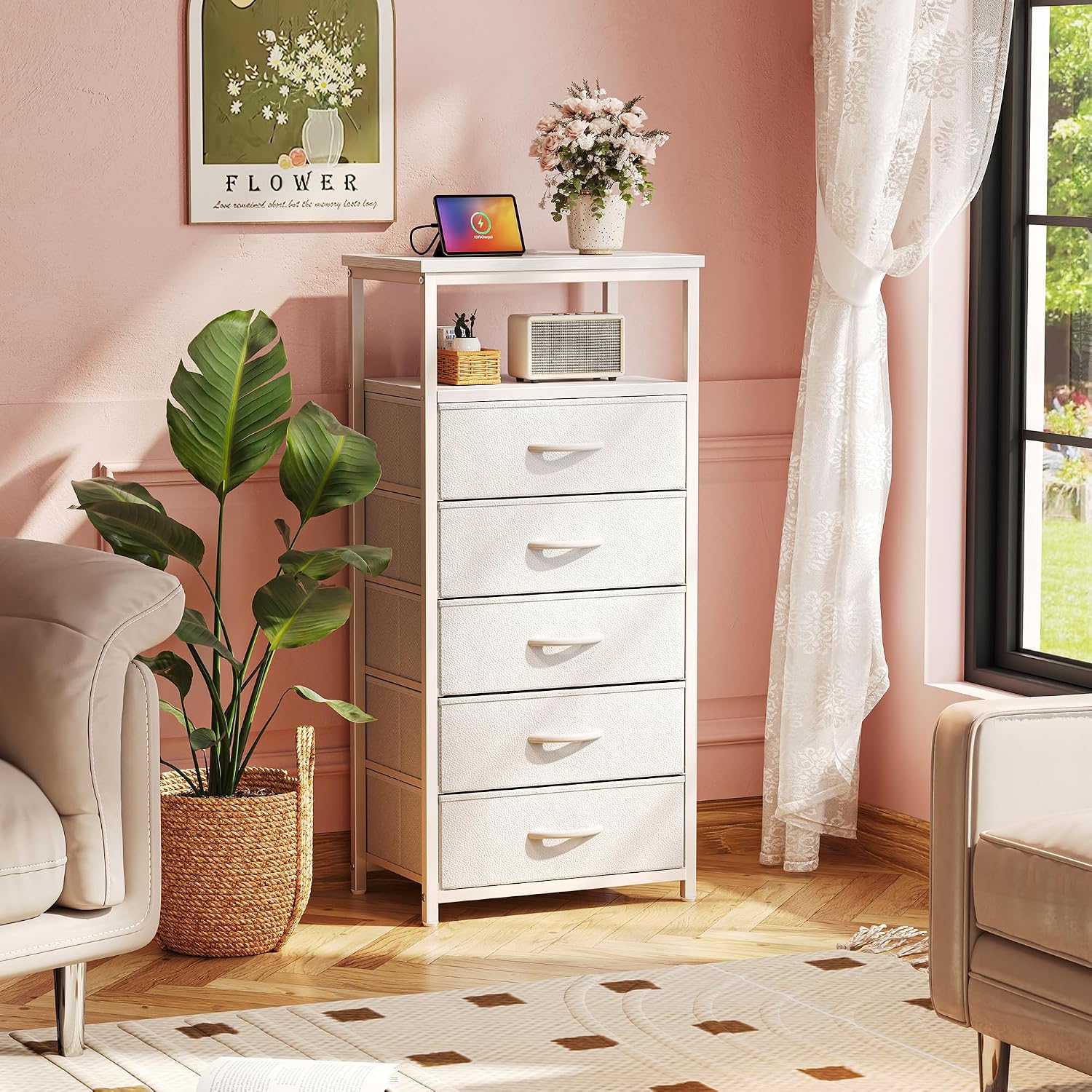 Detalle 2 de Huuger 5-Drawer Tall Dresser with Charging Station