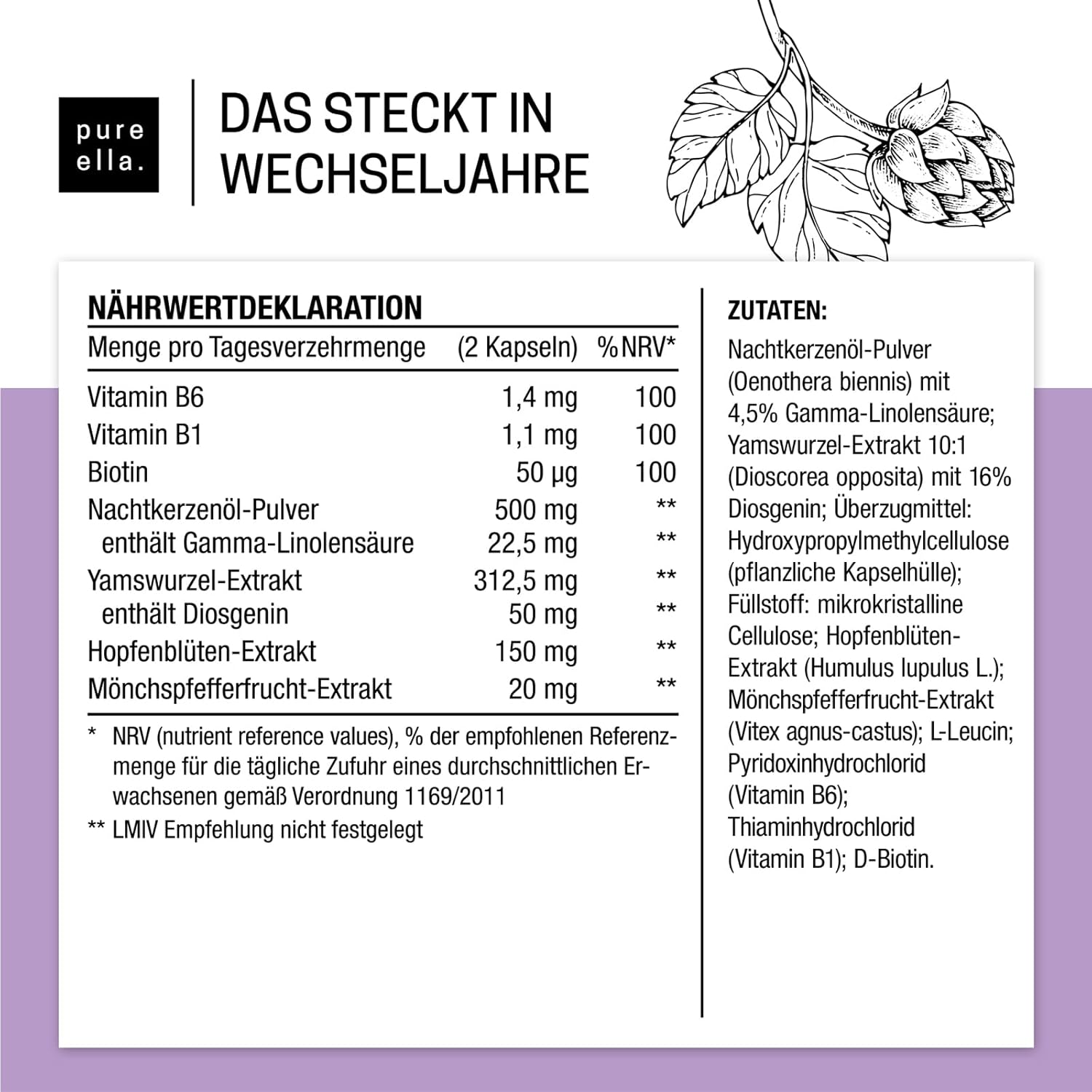 Detalle 2 de Pure Ella WECHSELJAHRE Vitalstoffkomplex für Frauen in der Menopause (60 Kapseln)