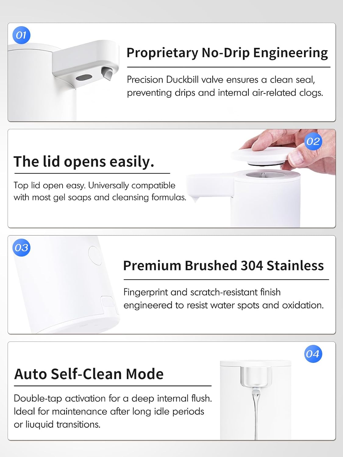 Thumbnail 5 de LAOPAO Distributeur de savon automatique en acier inoxydable avec capteur infrarouge et chargement USB-C