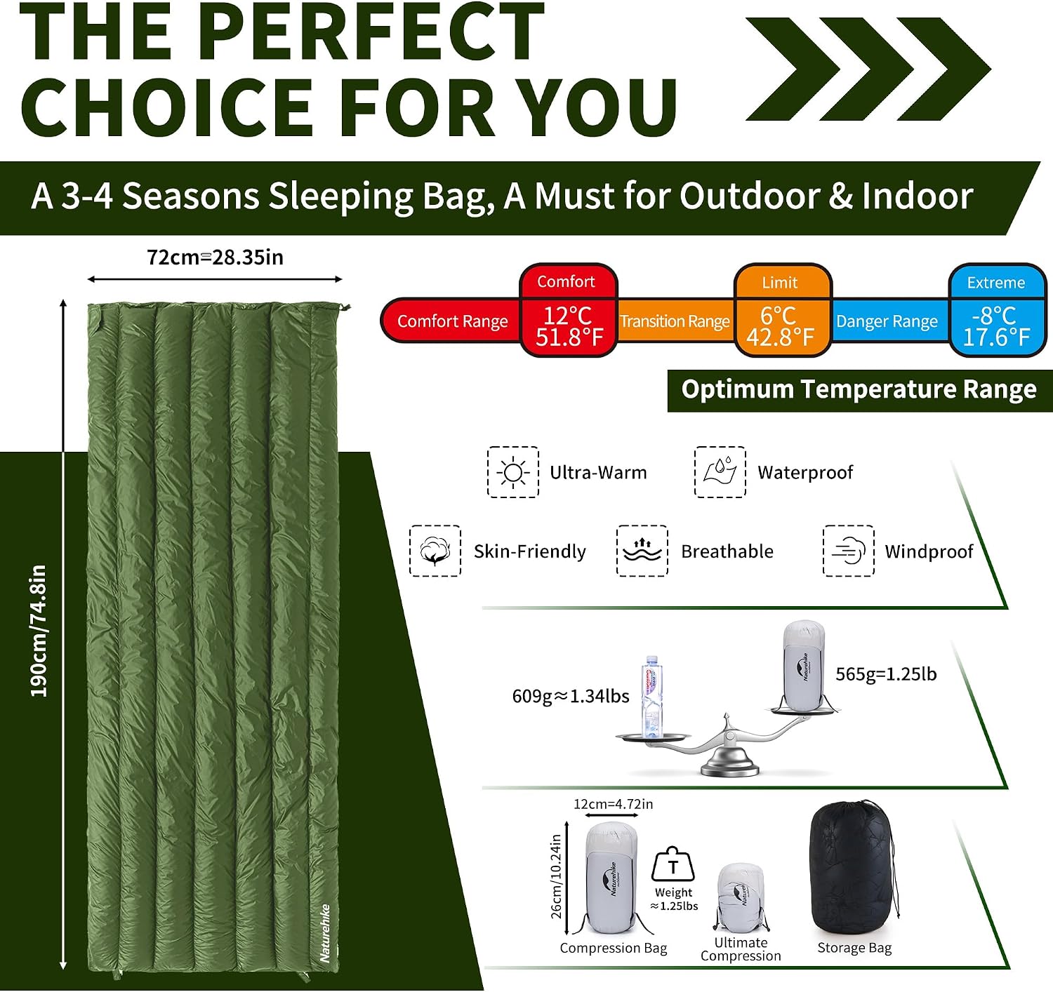 Detalle de Naturehike Daunenschlafsack Ultraleicht 12°C