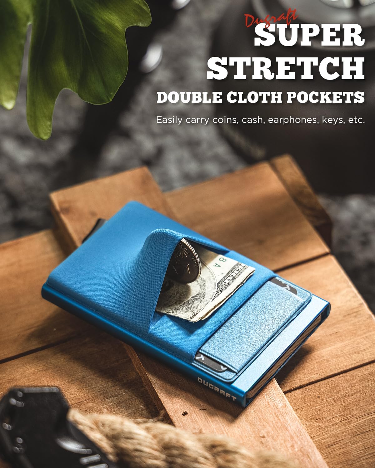 Thumbnail 3 de DUGRAFT slim metal credit card holder wallet with RFID pop-up shield (blue)