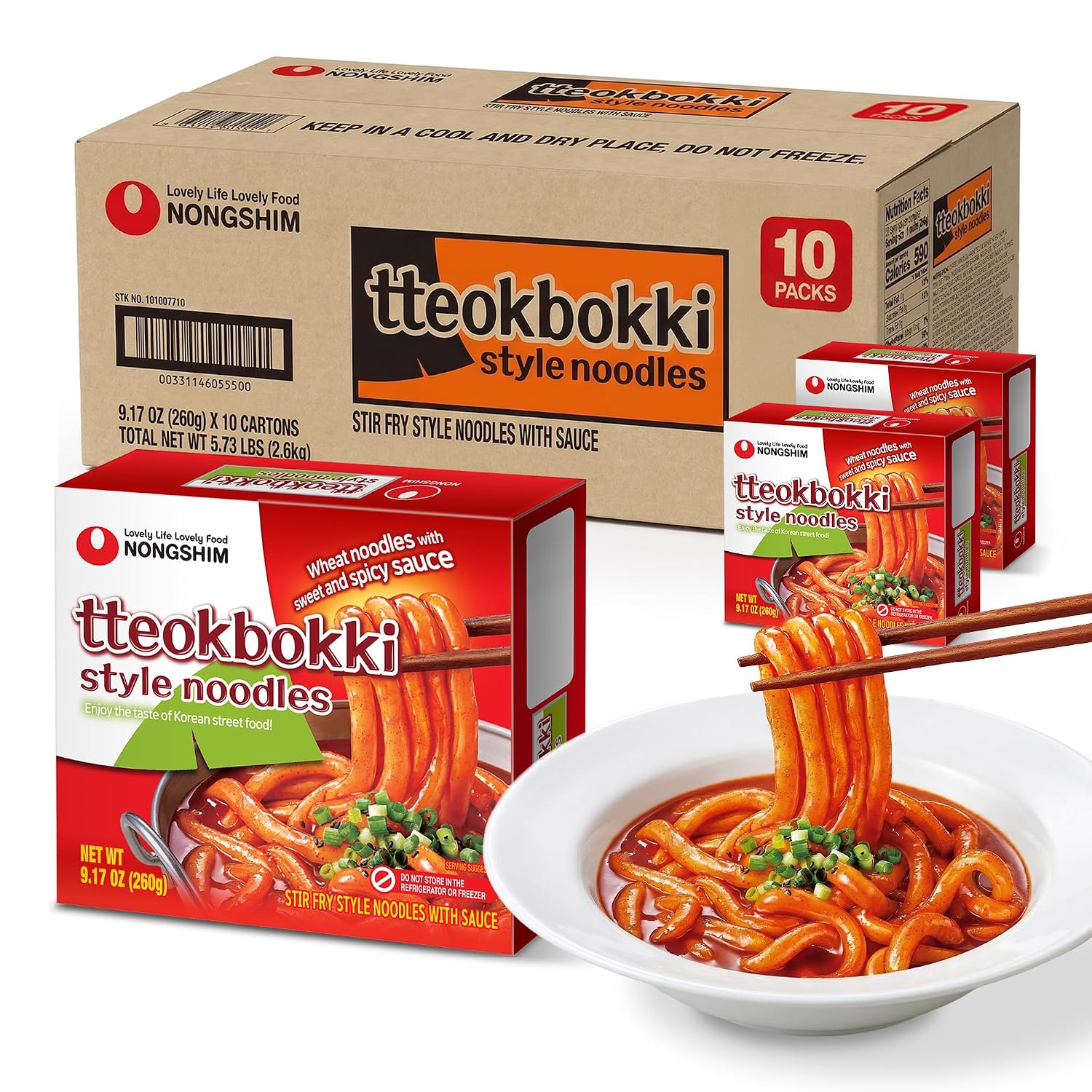 Detalle de Nongshim Tteokbokki Style Noodles, Sweet & Spicy Korean Ramen, 10-Pack
