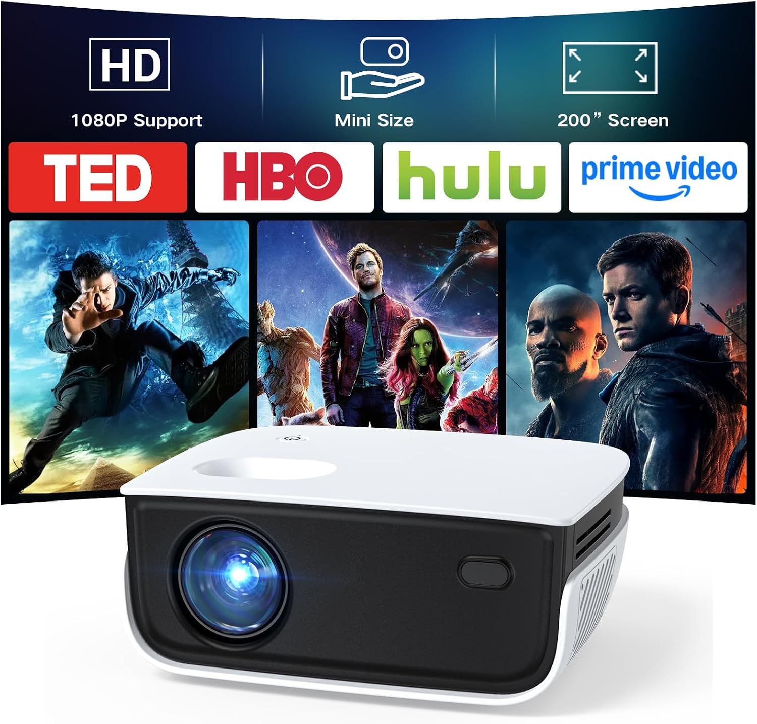 Detalle de NICPOW Upgrade Portable Outdoor Mini Projector (1080P, HDMI/USB/AV) for Phone, TV Stick, PS5 & More