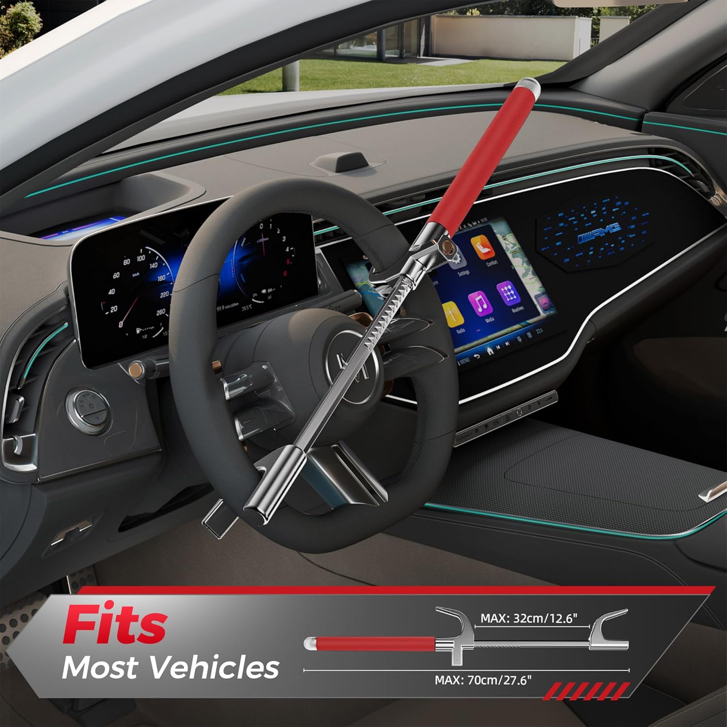 Detalle 2 de SURDOCA Multifunction Steering Wheel Lock – High Security Wheel Lock with Window Breaker