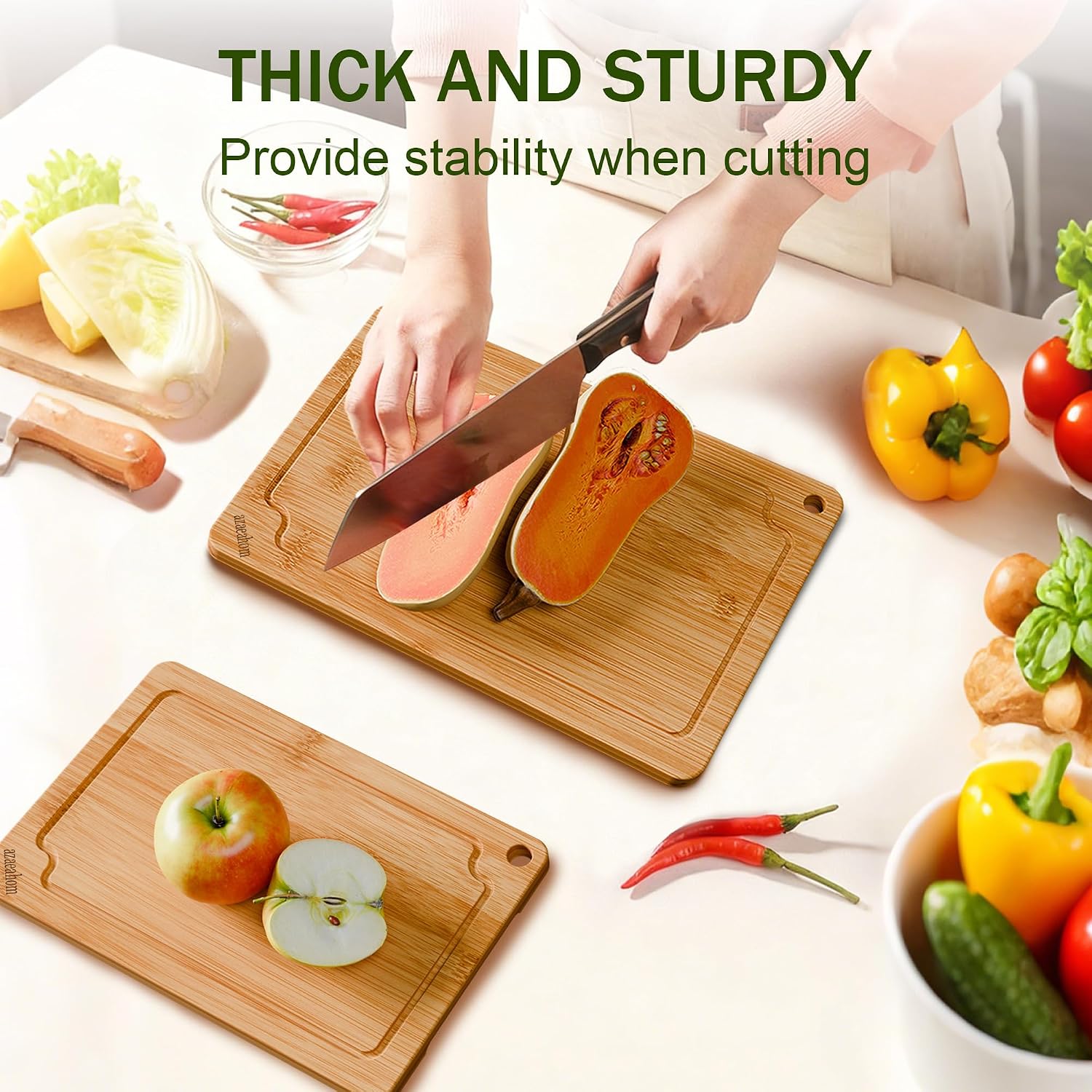 Detalle de Azaeahom Bamboo Cutting Boards – 3-Piece Set (Large, Medium, Small)