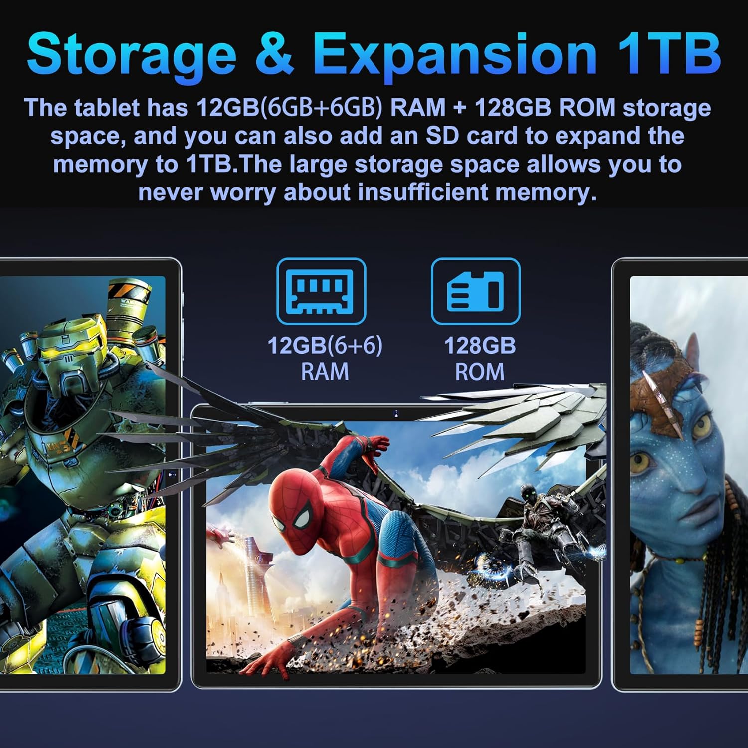 Thumbnail 3 de ZIOVO 2026 10-Zoll Android-13-Tablet mit 5G, 12GB RAM/128GB und Tastatur & Maus (Blau)