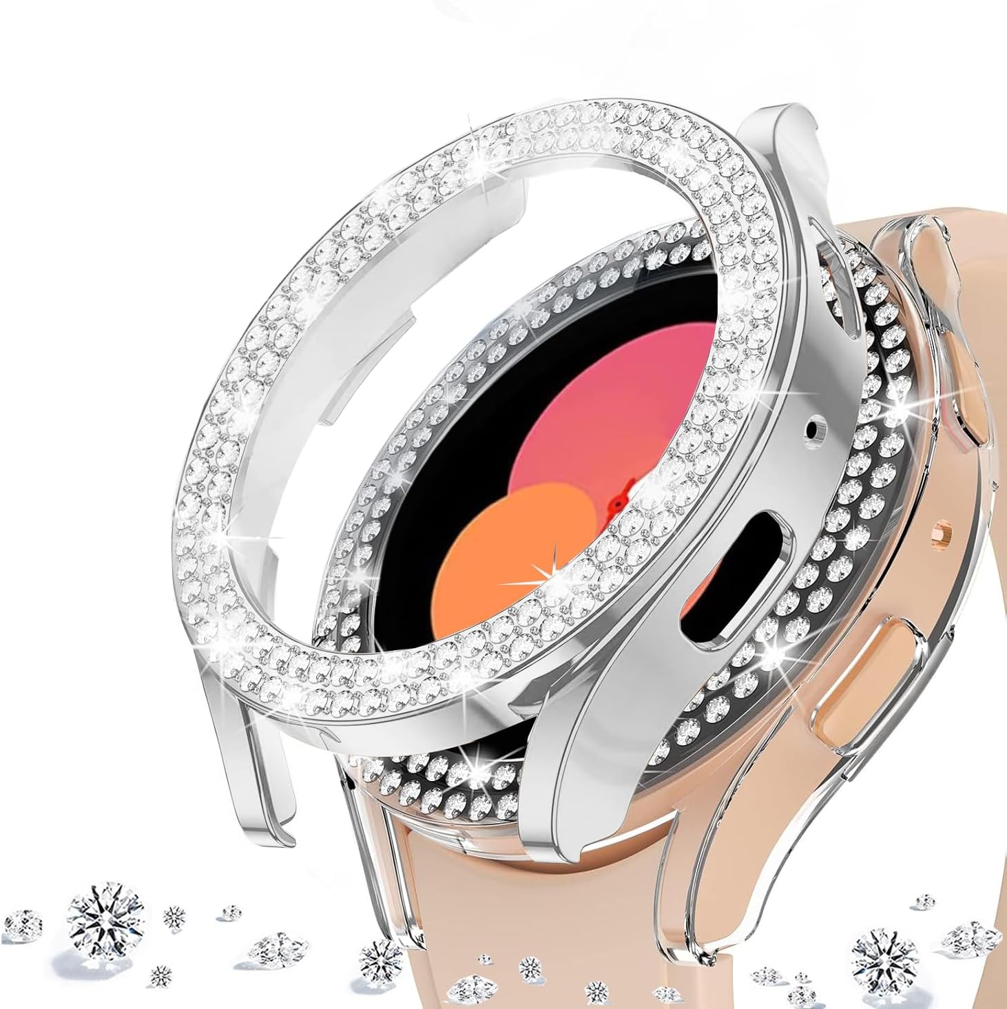 Thumbnail 6 de DEALELE 2-Pack Tempered Glass Case for Samsung Galaxy Watch 6 (40mm) – Rose Gold + Transparent