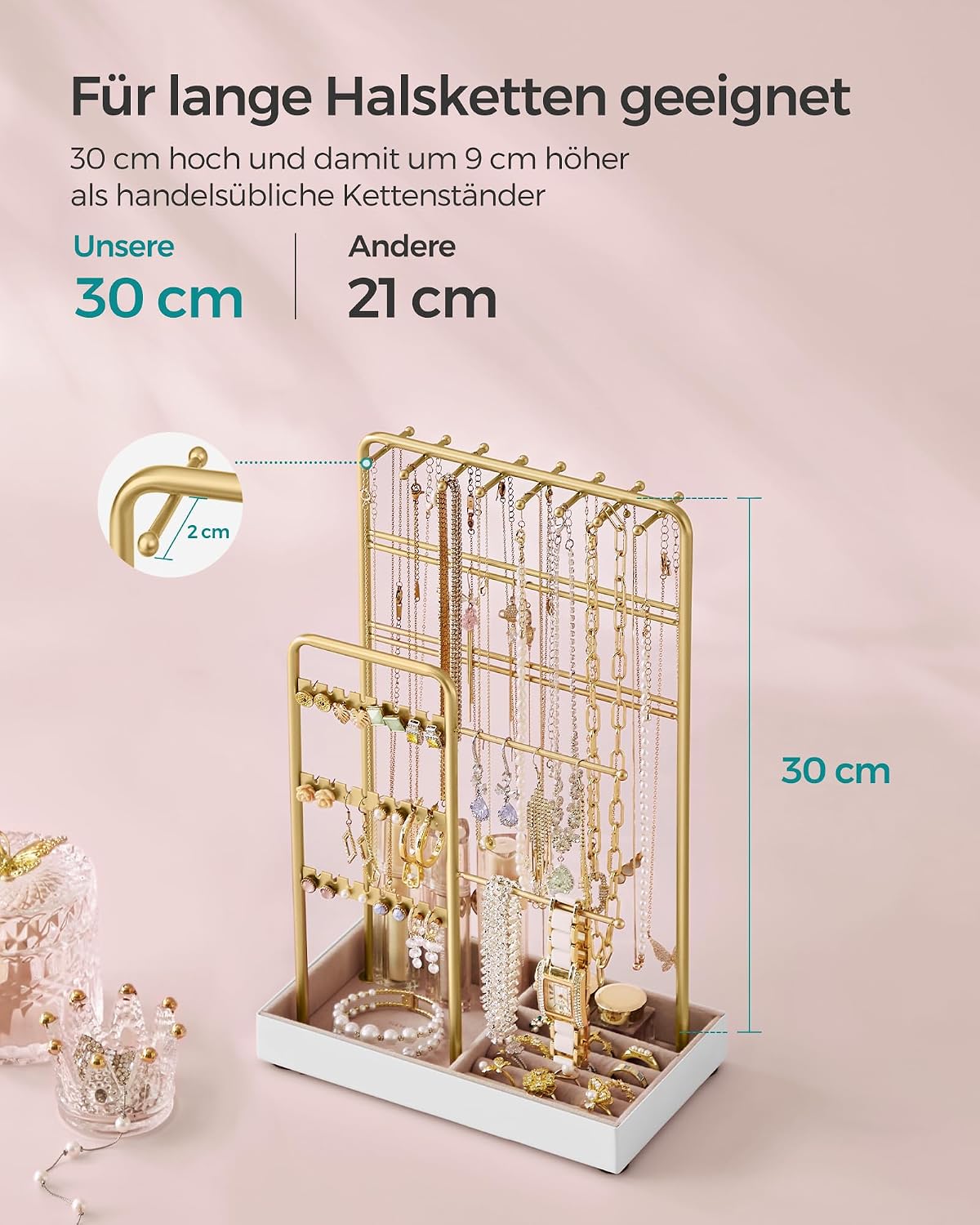 Thumbnail 6 de SONGMICS Schmuckständer JJS021A01 mit Samtboden und Metallrahmen – für Ketten, Armbänder, Ohrringe & Ringe in goldfarben