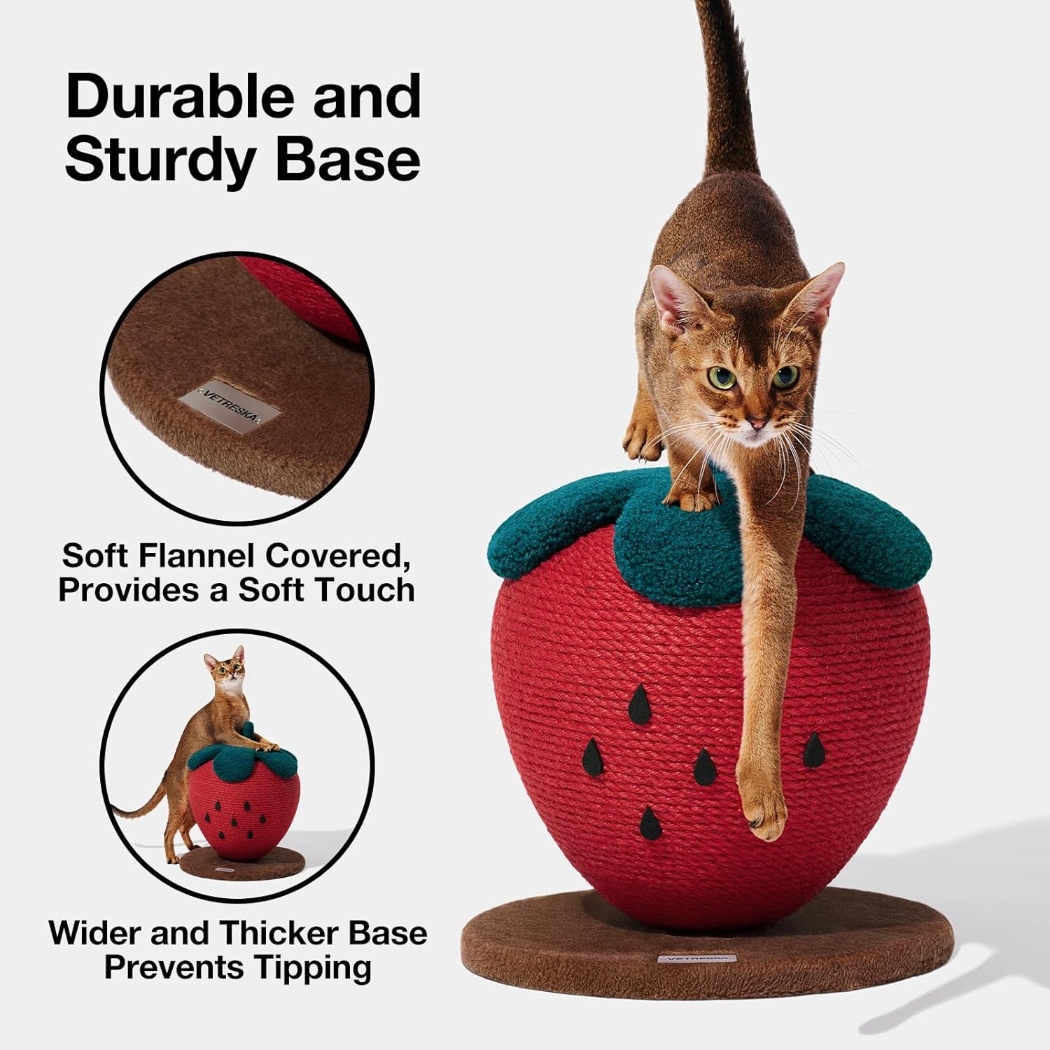 Thumbnail 6 de VETRESKA Strawberry Cat Scratching Post – Vertical Sisal Rope Scratch Post for Indoor Cats