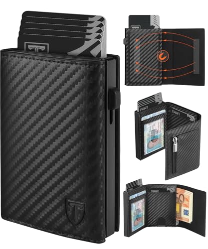 Detalle de TEEHON Carteras para Hombre con bloque RFID magnético y compartimento emergente (Clasico, Negro Exclusivo)